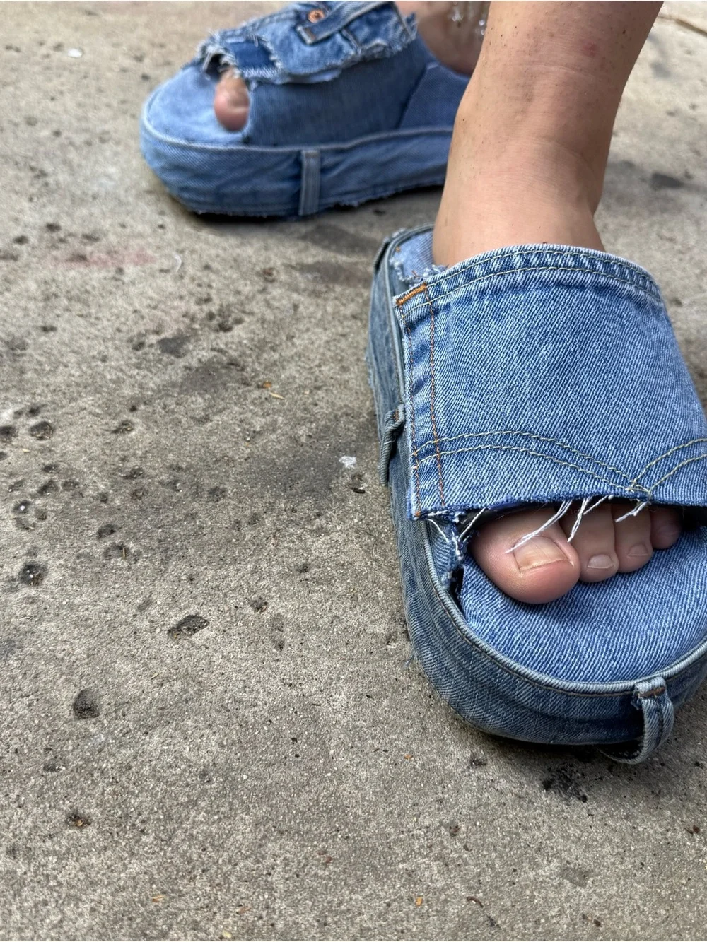 Denim platform slides made by me @ SoleMateDenim
